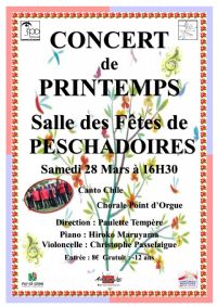Concert de Printemps. Le samedi 28 mars 2015 à Peschadoires. Puy-de-dome.  16H30